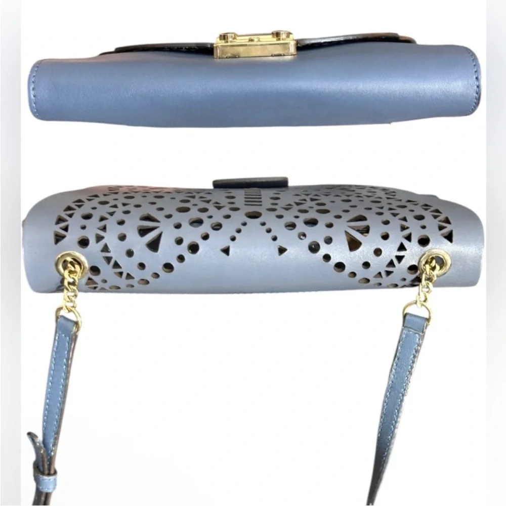 Furla Perforated butterfly Blue bag/Clutch. removable chain to make it a clutch - Picture 5 of 15